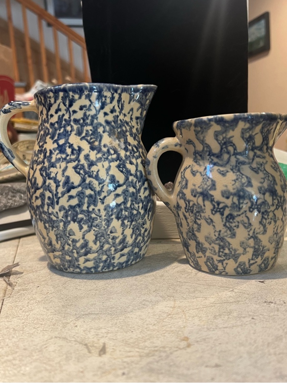 Roseville Blue Spatter Ceramic Pitcher Set - Classic Home Art